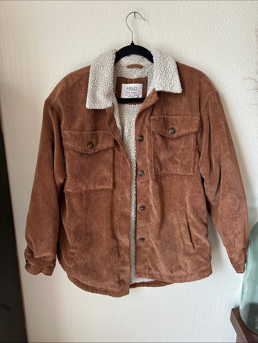 Ashley By 26 International Tan Corduroy Teddy Jacket with Cream Sherpa Lining